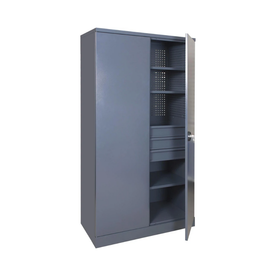 Heavy-Duty Lockable Steel Tool Cabinet with Drawers, Shelves & Pegboard Back Panel - 1970(H) x 1000(W) x 500(D) MM