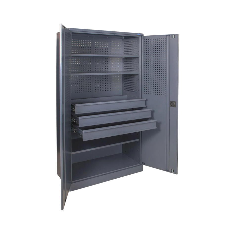 Heavy-Duty Lockable Steel Tool Cabinet with Drawers, Shelves & Pegboard Back Panel - 1970(H) x 1000(W) x 500(D) MM