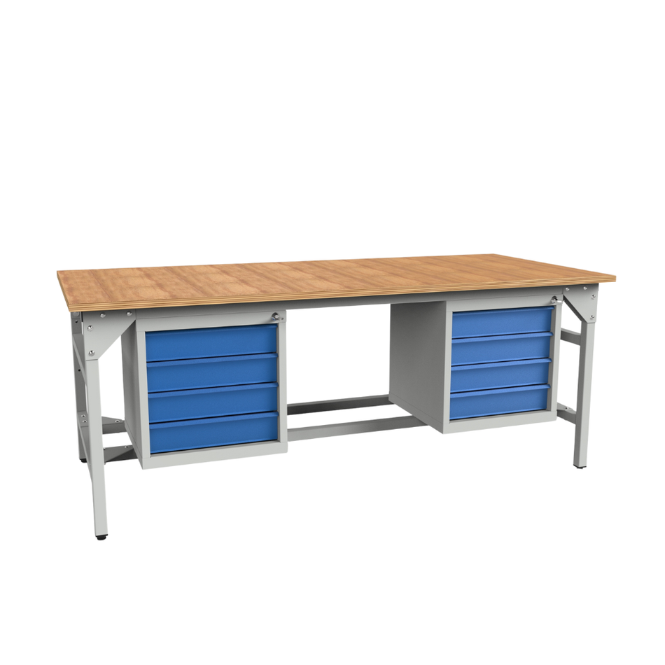 Heavy Duty Storage Workbench 2000/1500 x 900 – With Two Storage Cabinets - Plywood Top Table