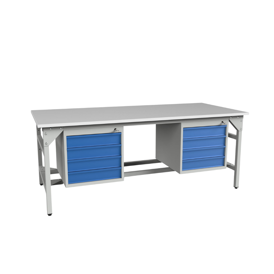 Heavy Duty Storage Workbench 2000/1500 x 900 – With Two Storage Cabinets - Laminated Board Top Table