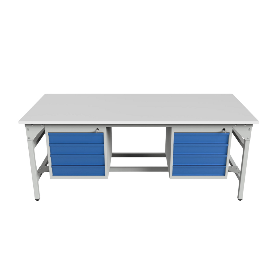 Heavy Duty Storage Workbench 2000/1500 x 900 – With Two Storage Cabinets - Laminated Board Top Table