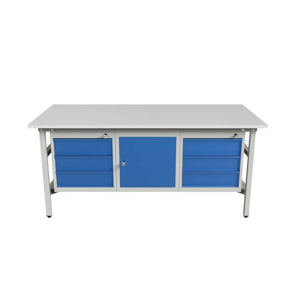 Heavy Duty Storage Workbench 2000L x 900W – With Three Cabinets - Laminated Board Top Table (500kg Load)