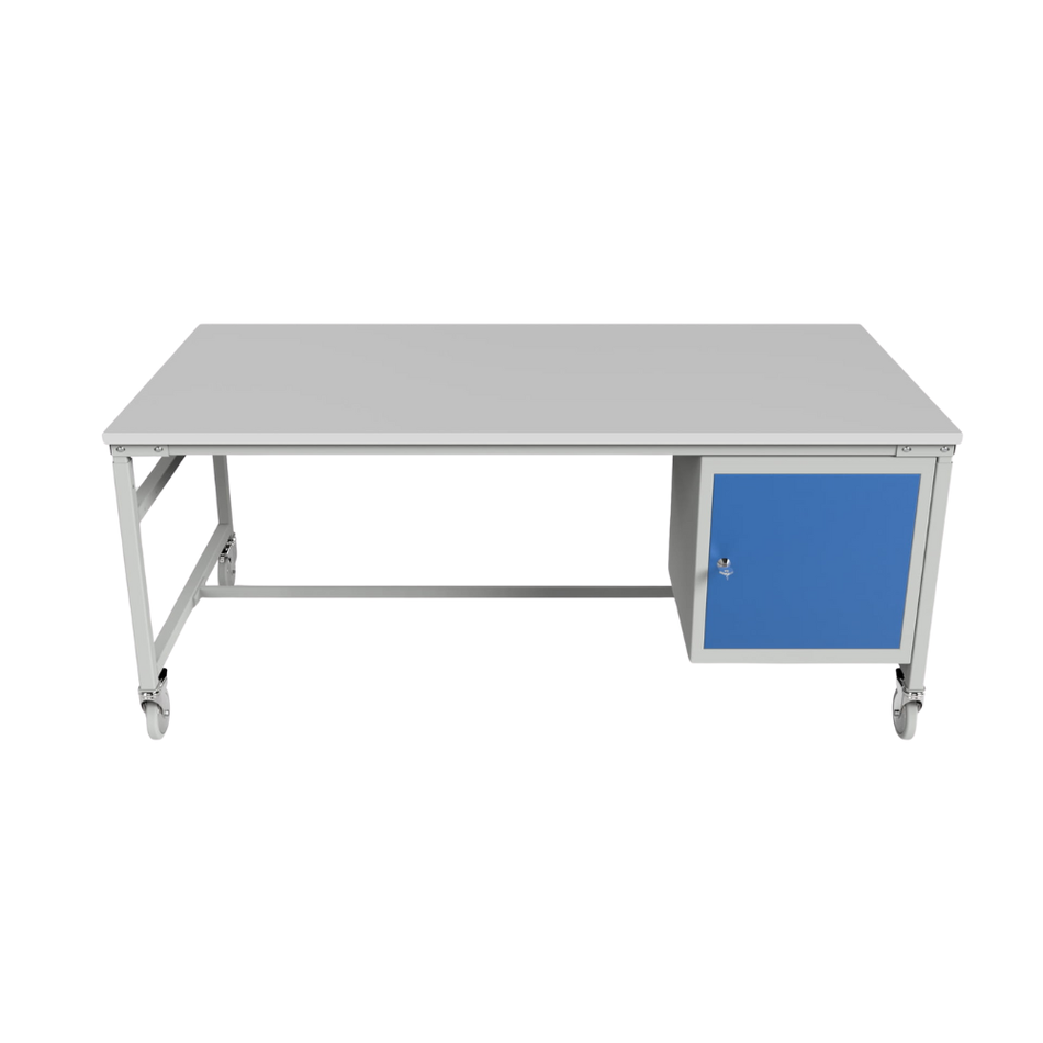 Mobile Workbench with Height Adjustment & Cabinet – Workshop Storage Workbench