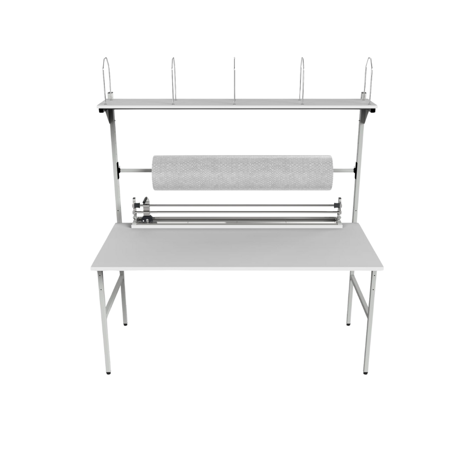 Packaging Workstation with Roller, Shelf & Cutter – Workshop Packing Table