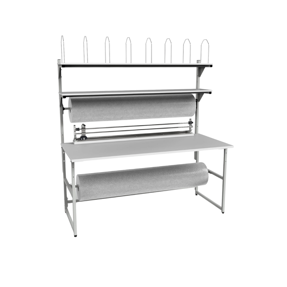 Packaging Workstation with Rollers & Cutter – Adjustable Workshop Packing Bench