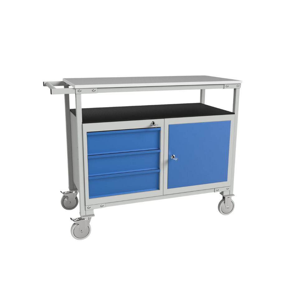 Workshop Trolley with Three Drawers & Cabinet – Compact Industrial Trolley