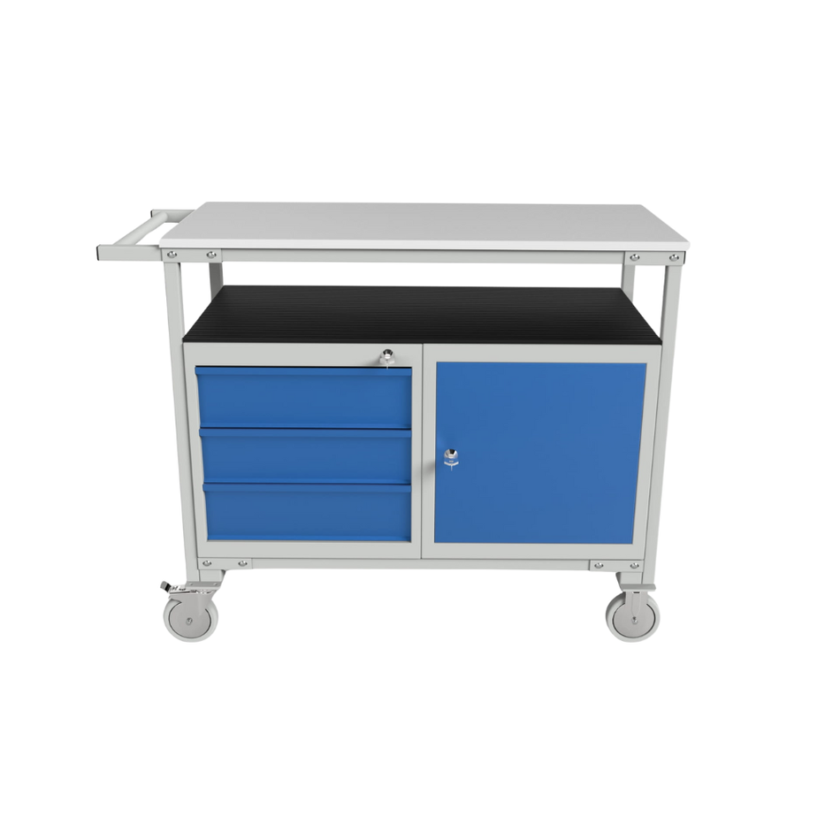 Workshop Trolley with Three Drawers & Cabinet – Compact Industrial Trolley