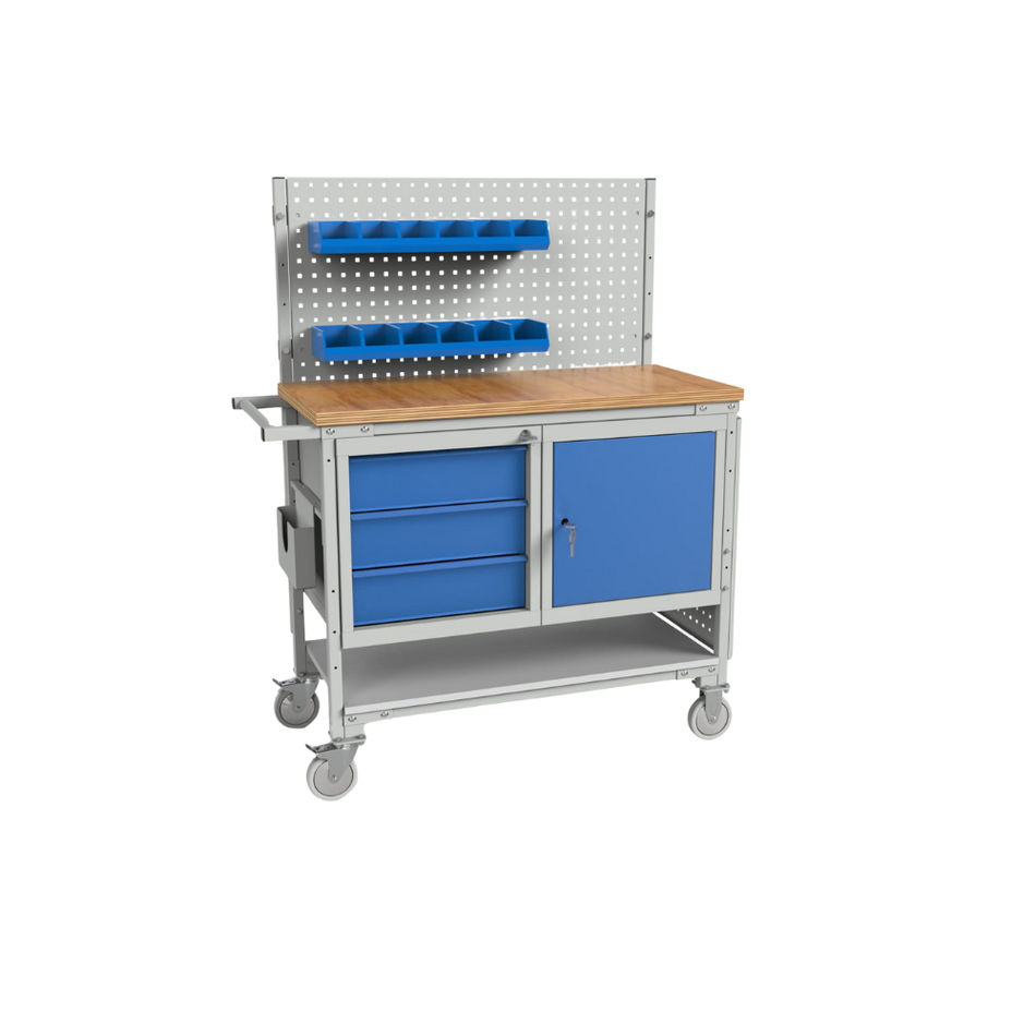 Workshop Trolley with Three Drawers & Cabinet – Heavy Duty Steel Trolley