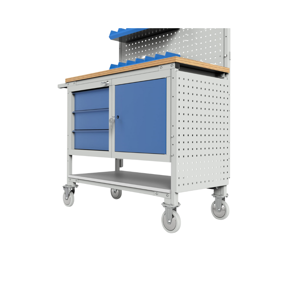 Workshop Trolley with Three Drawers & Cabinet – Heavy Duty Steel Trolley